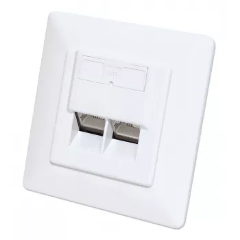 Intellinet 2-Port Cat6a 10G Shielded RJ45 Wall Plate Flush Mount with Faceplate, STP, Signal Balts RAL9003