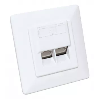 Intellinet 2-Port Cat6a 10G Shielded RJ45 Wall Plate Flush Mount with Faceplate, STP, Signal Balts RAL9003