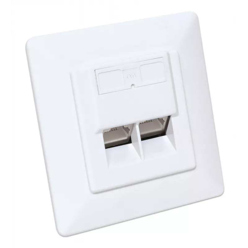 Intellinet 2-Port Cat6a 10G Shielded RJ45 Wall Plate Flush Mount with Faceplate, STP, Signal Balts RAL9003