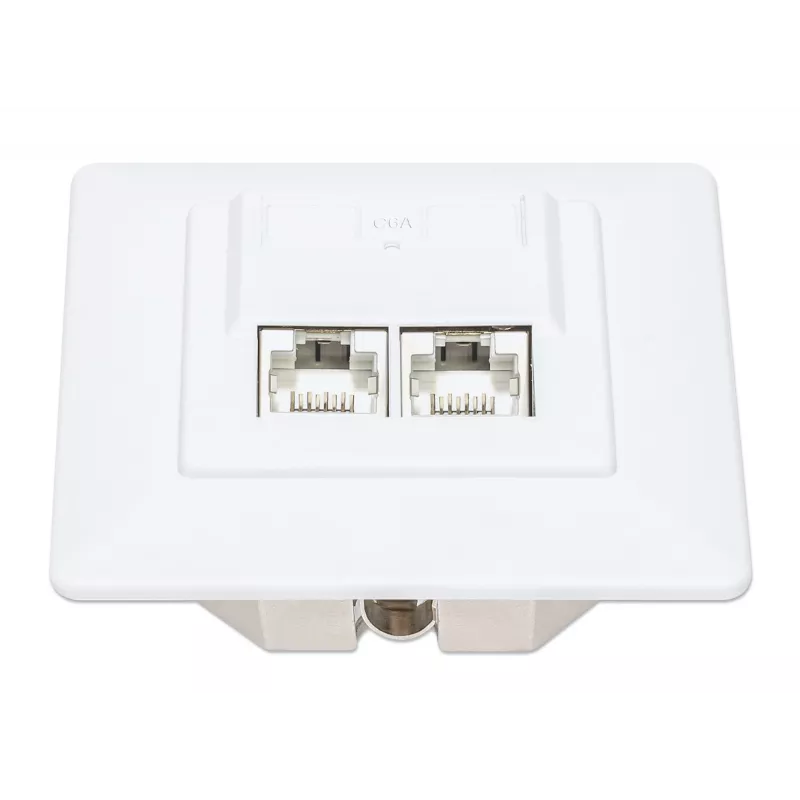 Intellinet 2-Port Cat6a 10G Shielded RJ45 Wall Plate Flush Mount with Faceplate, STP, Signal Balts RAL9003