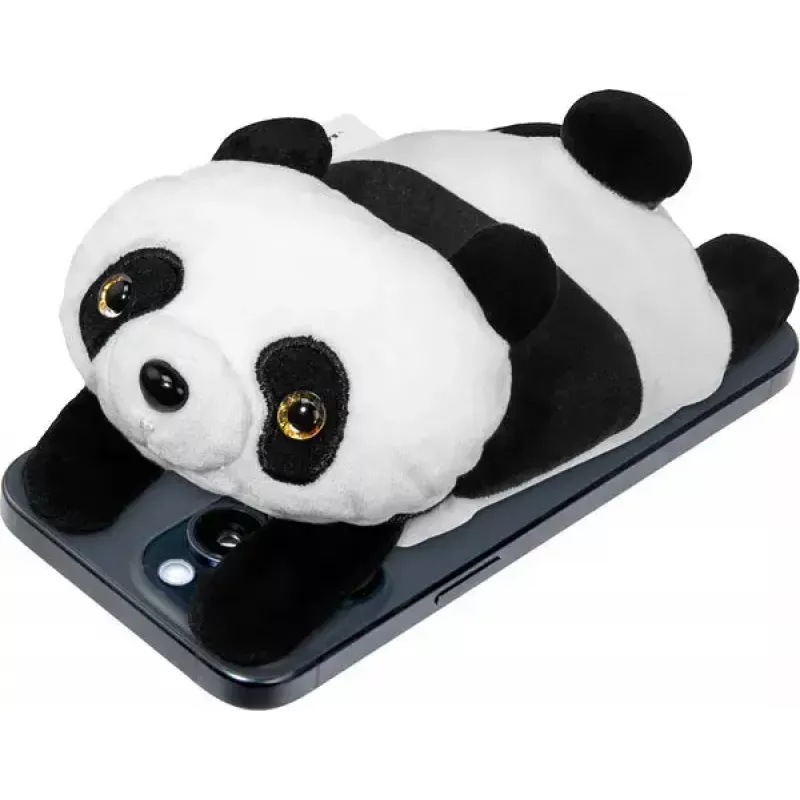 LAUT MAGMOJI maciņš — ar MagSafe saderīgs maciņš ar Pandas dizainu, ABS/plīša/auduma/metāla/neilona, melns & balts