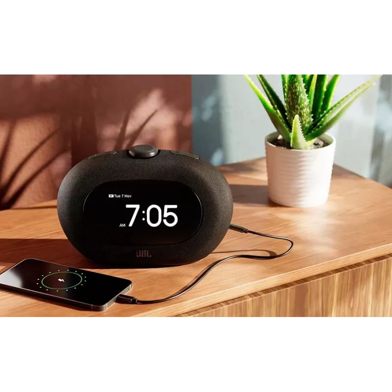 Pulksteņa radio JBL HORIZON 3 — DAB/DAB+/FM, 5 W RMS, 65–20 000 Hz, LCD displejs, rotējoša skaļuma regulēšana, melna