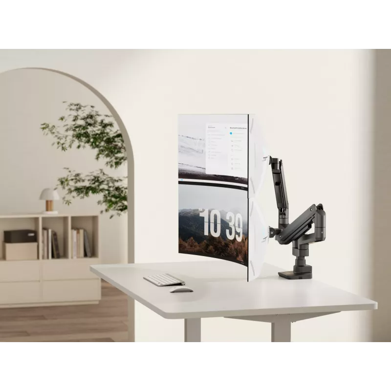 Equip 17 collu-35 collu izturīgs dubulto monitoru galda stiprinājuma kronšteins, melns