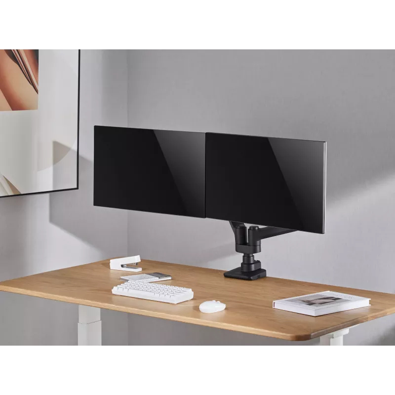 Equip 17 collu-35 collu izturīgs dubulto monitoru galda stiprinājuma kronšteins, melns