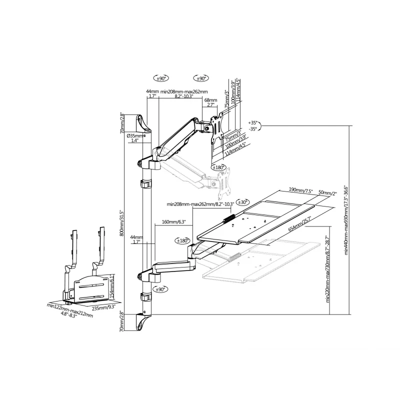 Equip 17 inch-32 inch Single Monitor Wall-Mounted Workstation