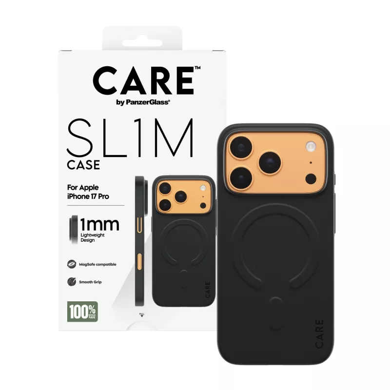 Aizsargājošs tālruņa futrālis PanzerGlass CARE™ SL1M ar MagSafe iPhone 17 Pro — melns