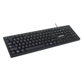 Manhattan tastatūra USB vadu, melna, pilna izmēra taustiņi, 1,5 m kabelis, USB-A savienojums, Plug and Play, trīs gadu garantija
