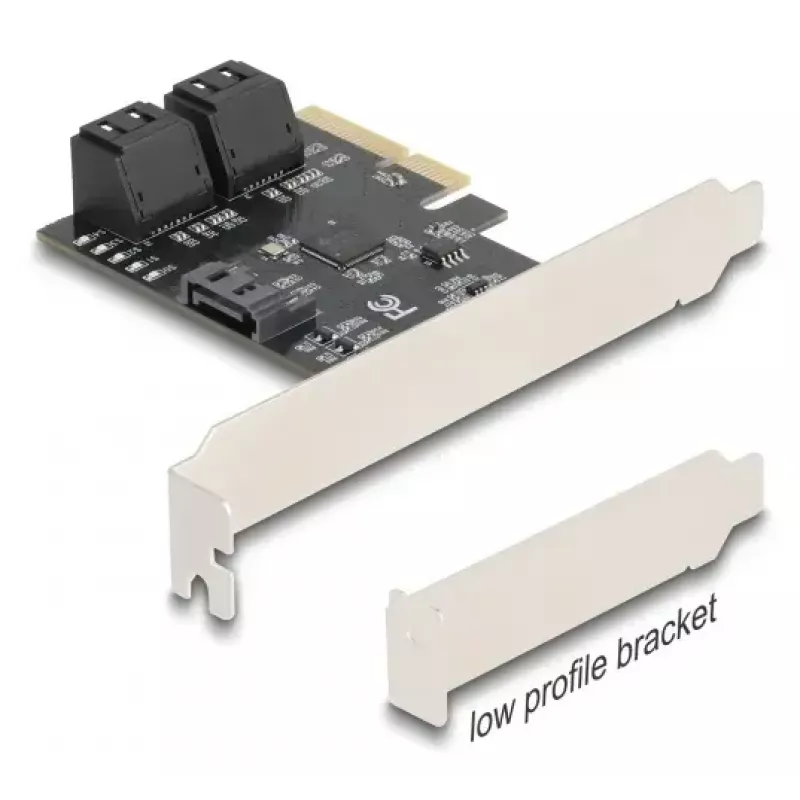 Iekšējais SATA adapteris DELOCK 90890 — PCIe uz 5× SATA (JMicron JMB585), zema profila, melns