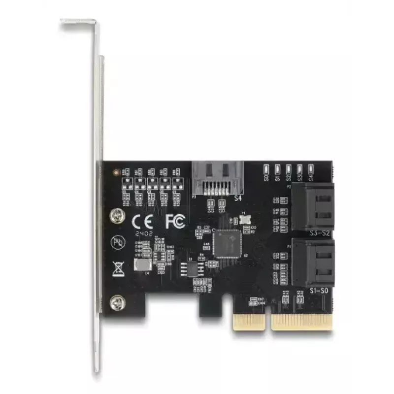 Iekšējais SATA adapteris DELOCK 90890 — PCIe uz 5× SATA (JMicron JMB585), zema profila, melns