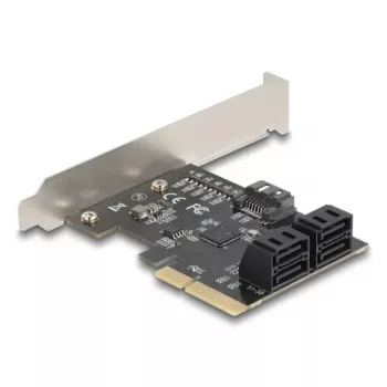 Iekšējais SATA adapteris DELOCK 90890 — PCIe uz 5× SATA (JMicron JMB585), zema profila, melns