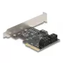 Iekšējais SATA adapteris DELOCK 90890 — PCIe uz 5× SATA (JMicron JMB585), zema profila, melns