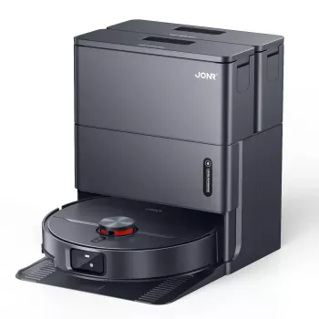 Robotu putekļsūcējs APC Jonr X1 MAX — apaļš, putekļu maiss, 5200 mAh baterija, 30 min darbības laiks, bāzes stacija ar uzlādi un attīrīšanu