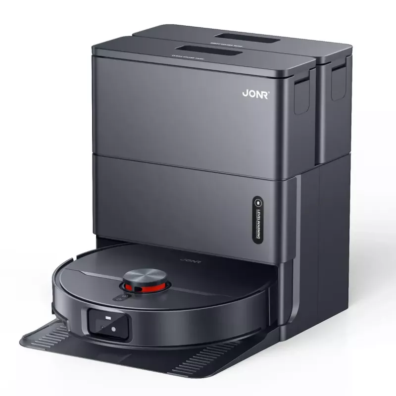 Robotu putekļsūcējs APC Jonr X1 MAX — apaļš, putekļu maiss, 5200 mAh baterija, 30 min darbības laiks, bāzes stacija ar uzlādi un attīrīšanu