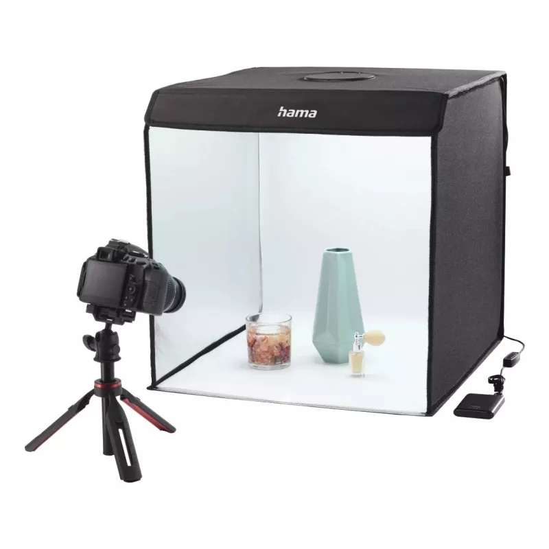 Mini foto studija HAMA salokāma kaste ar LED gredzena gaismu 50×50 cm, modelis 00004664