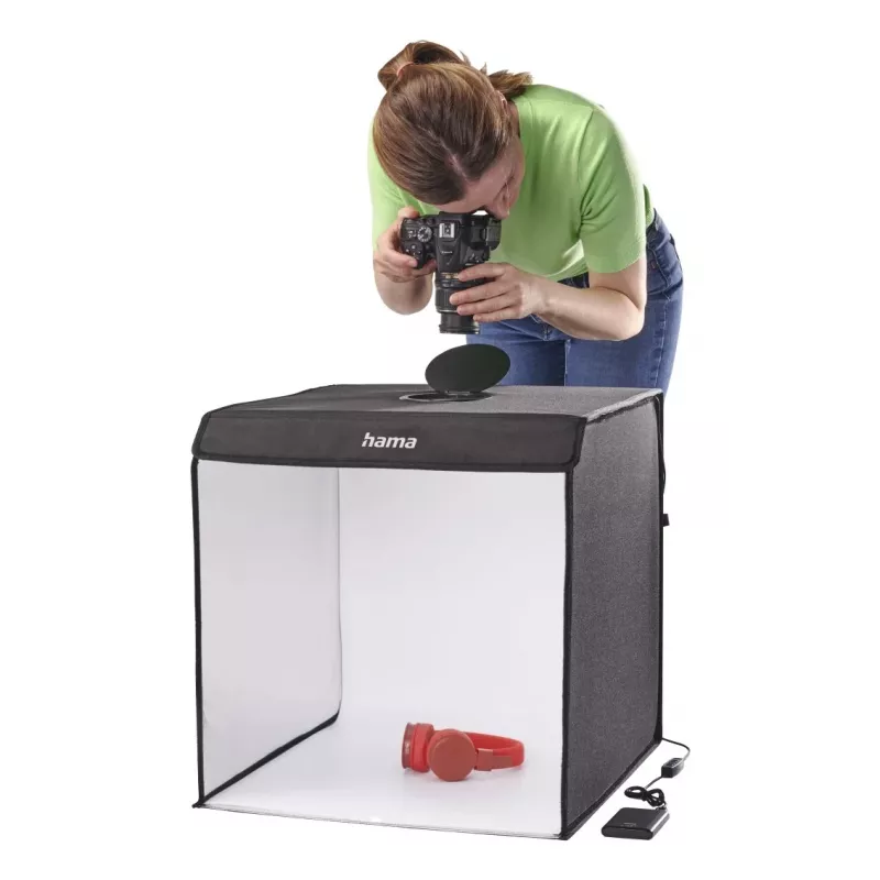 Mini foto studija HAMA salokāma kaste ar LED gredzena gaismu 50×50 cm, modelis 00004664