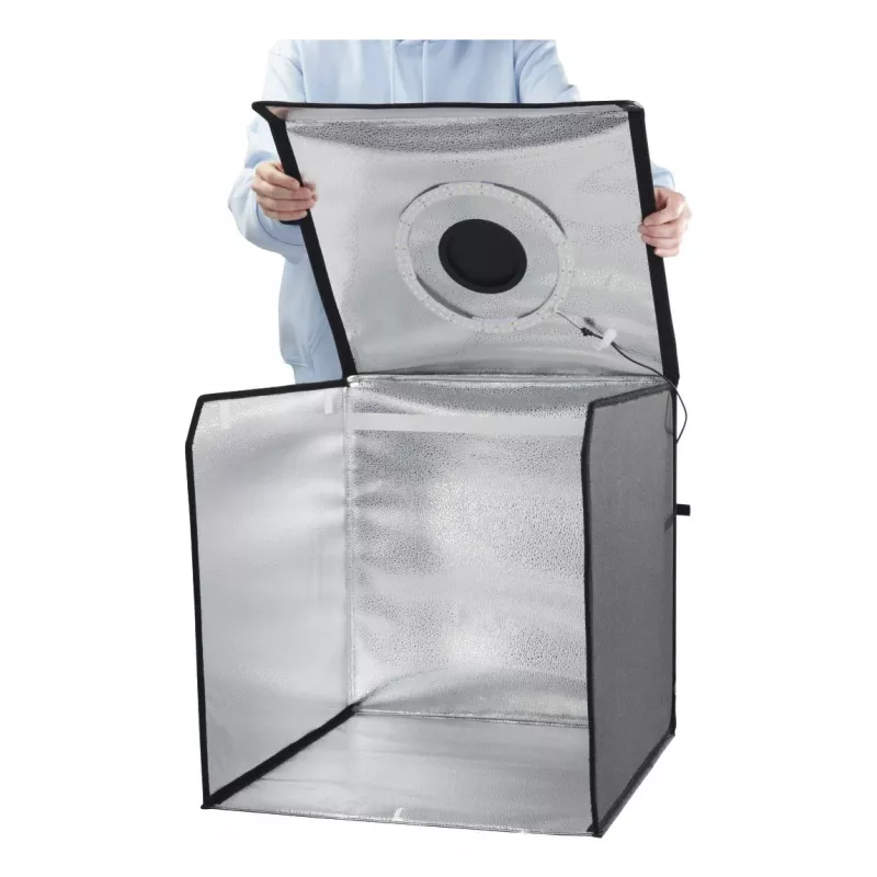 Mini foto studija HAMA salokāma kaste ar LED gredzena gaismu 50×50 cm, modelis 00004664
