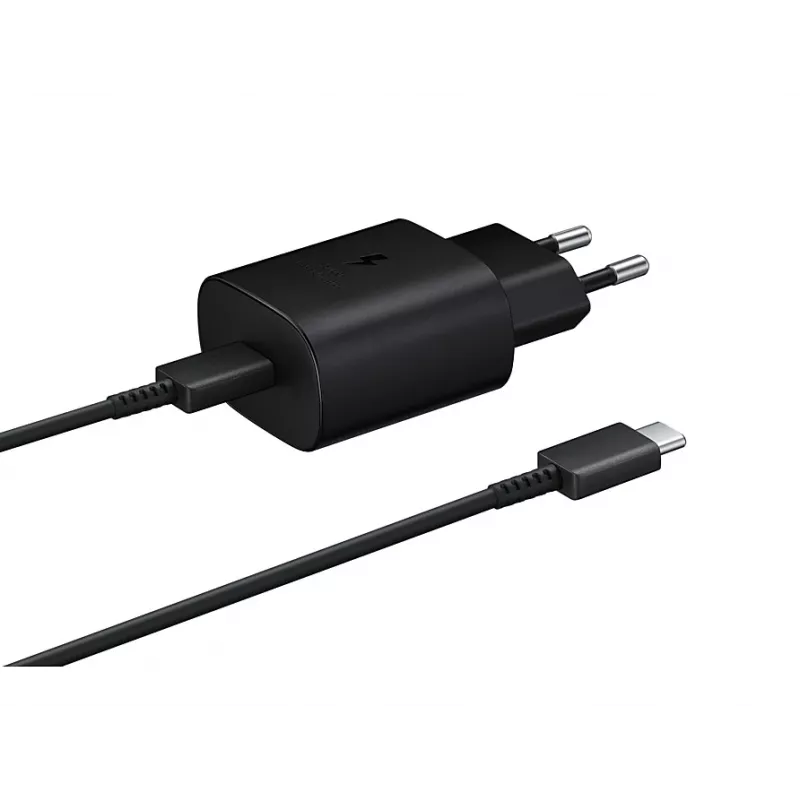 Sienas lādētājs Samsung EP-TA800XBEGEU 25W USB-C ātrā uzlāde, kompakts maiņstrāvas adapteris