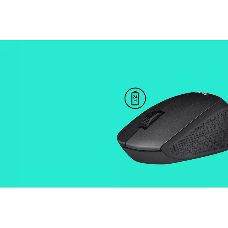 Logitech pele M330 SILENT PLUS — RF bezvadu, labā roka, 1000 DPI, 3 pogas, ritentiņš, melna, darbināma ar baterijām