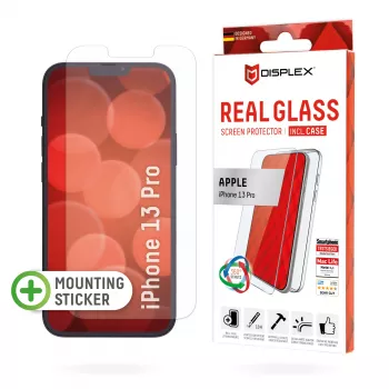 Displex ekrāna aizsargstikls (10H) + maciņš Apple iPhone 13 Pro, uzstādīšanas uzlīme, + maciņš, rūdīts stikls, pret skrāpējumiem izturīga aizsargplēve