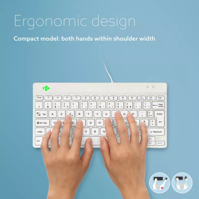 R-Go Tools Ergonomic tastatūra R-Go Compact Break, compact tastatūra with break software, AZERTY (FR), wired, balta