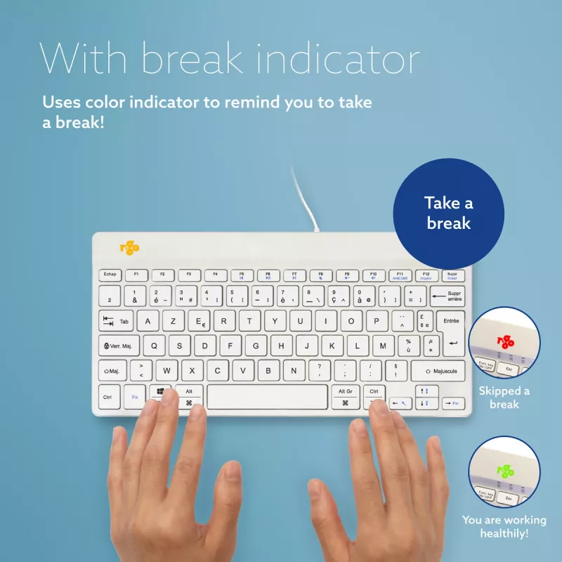 R-Go Tools Ergonomic tastatūra R-Go Compact Break, compact tastatūra with break software, AZERTY (FR), wired, balta