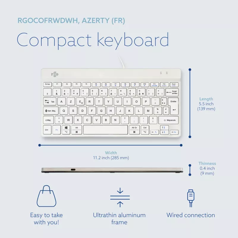 R-Go Tools Ergonomic tastatūra R-Go Compact Break, compact tastatūra with break software, AZERTY (FR), wired, balta