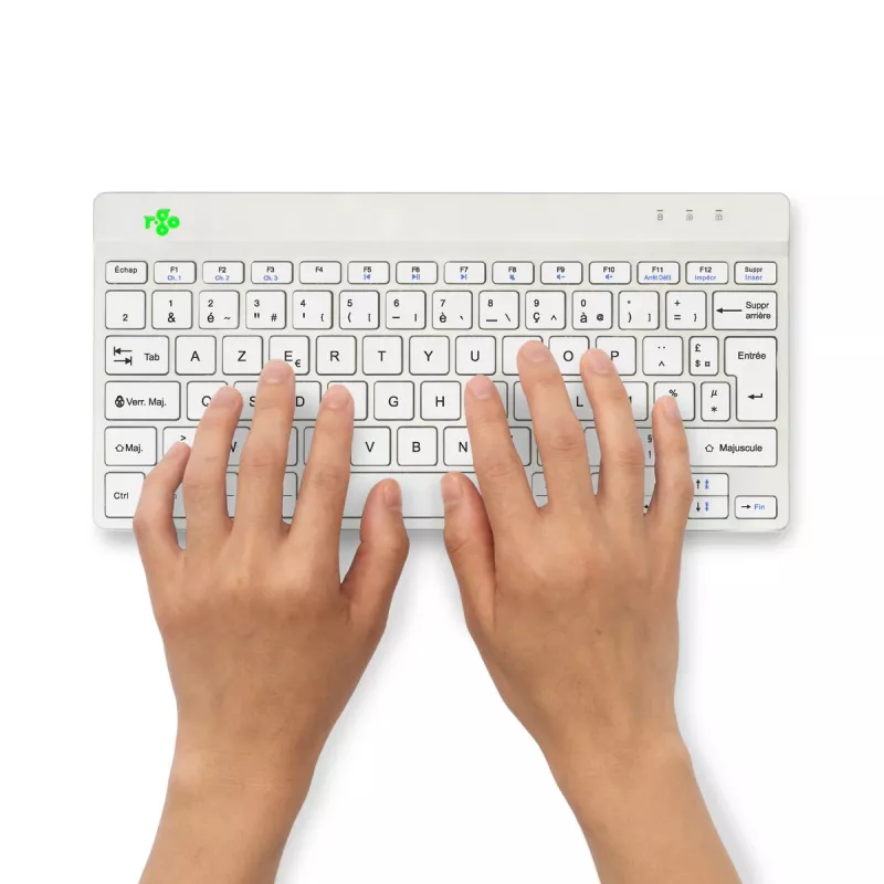R-Go Tools Ergonomiska tastatūra R-Go Compact Break, kompakta tastatūra ar pārtraukumu programmatūru, AZERTY (FR), Bluetooth, balta