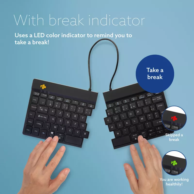 R-Go Tools Ergonomic tastatūra R-Go Split Break with break software, ergonomiska dalītā tastatūra, AZERTY (FR), Bluetooth, melna