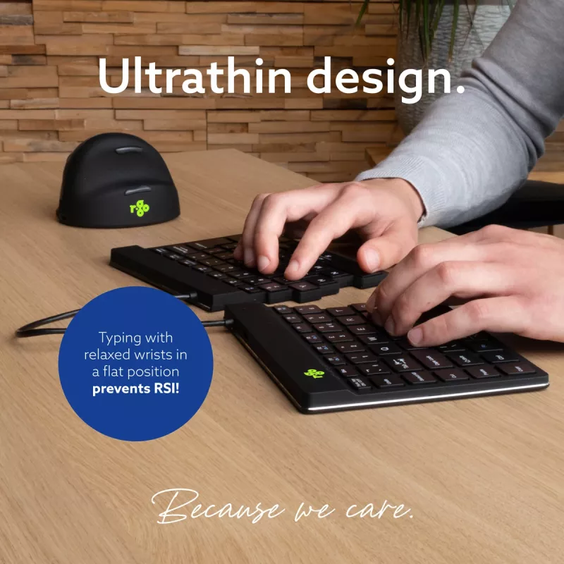 R-Go Tools Ergonomic tastatūra R-Go Split Break with break software, ergonomiska dalītā tastatūra, AZERTY (FR), Bluetooth, melna