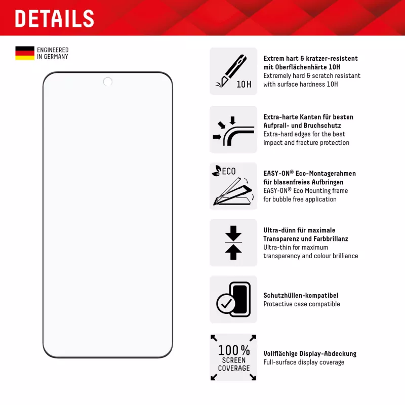 Ekrāna aizsargs e.v.i. Displex Full Cover (10H) Xiaomi 14 Pro, rūdītais stikls, eko montāžas rāmis, melna/caurspīdīga