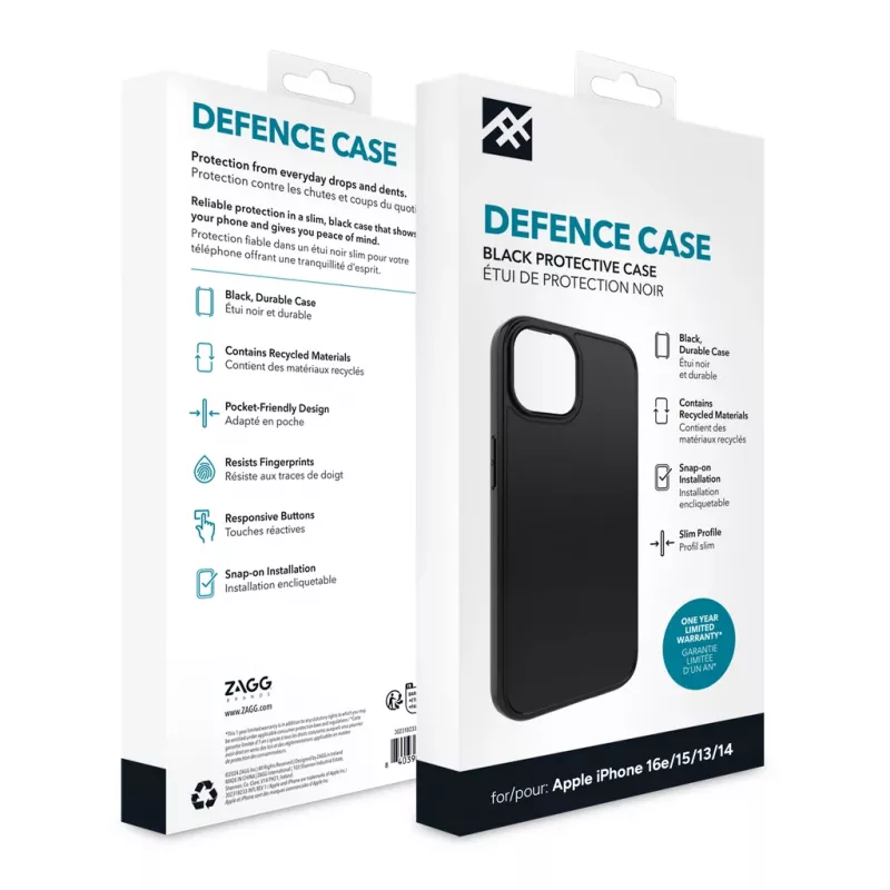 IFROGZ Defence vāciņš iPhone 17e/16e/15/14/13 Melns, Vāciņš, Apple, iPhone 17e/16e/15/14/13, 15,5 cm (6,1 inch), Melns