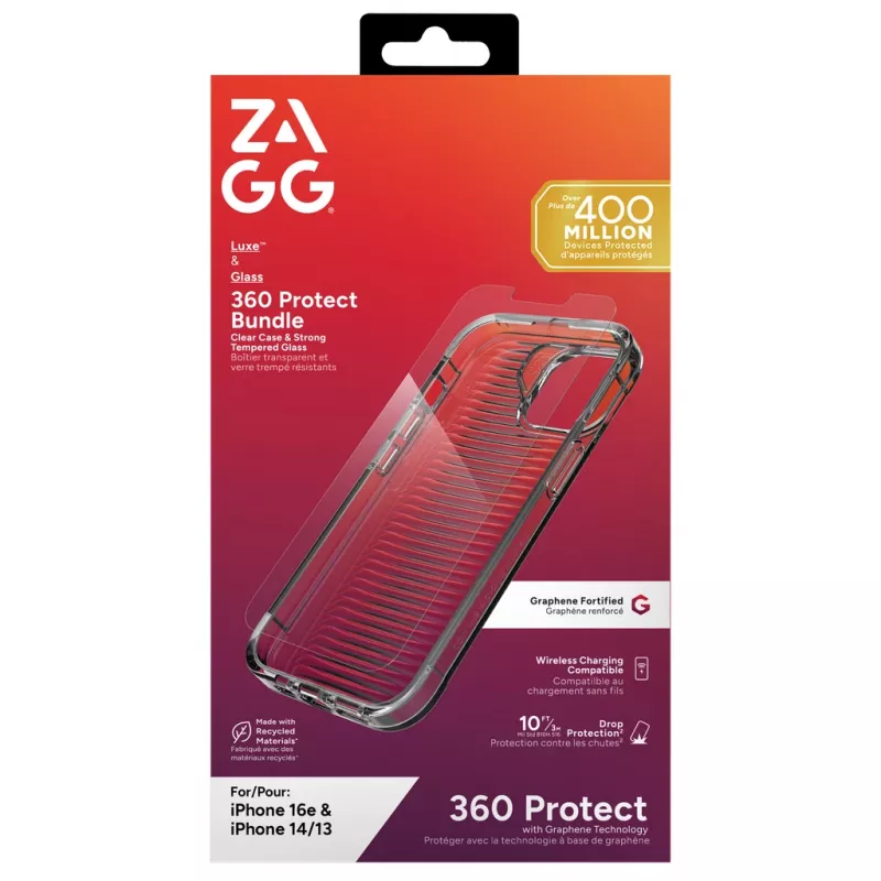 ZAGG Luxe + Glass 360 Bundle iPhone 17e/16e/14/13 Clear, Cover, Apple, iPhone 17e/16e/14/13, 15,5 cm (6.1 inch), Caurspīdīgs