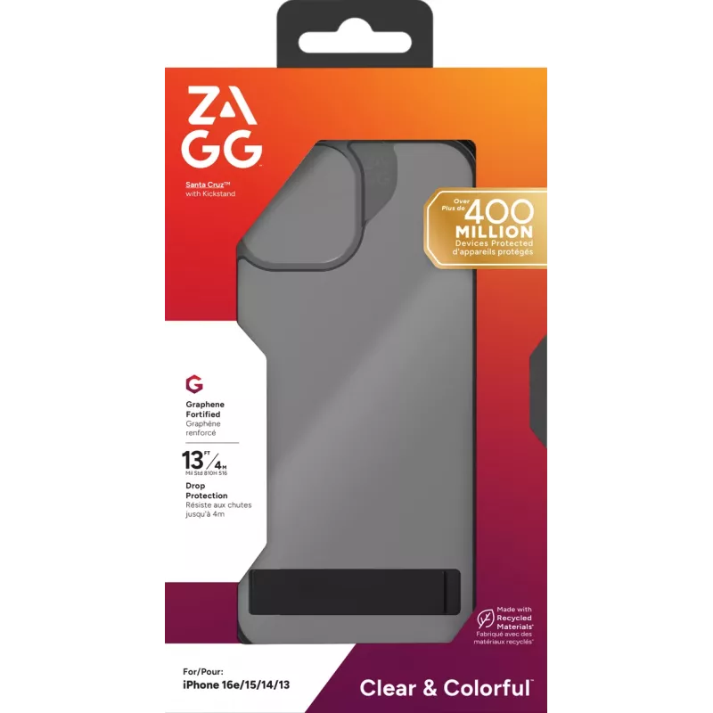 ZAGG Santa Cruz Kickstand vāciņš iPhone 17e/16e/15/14/13 melns