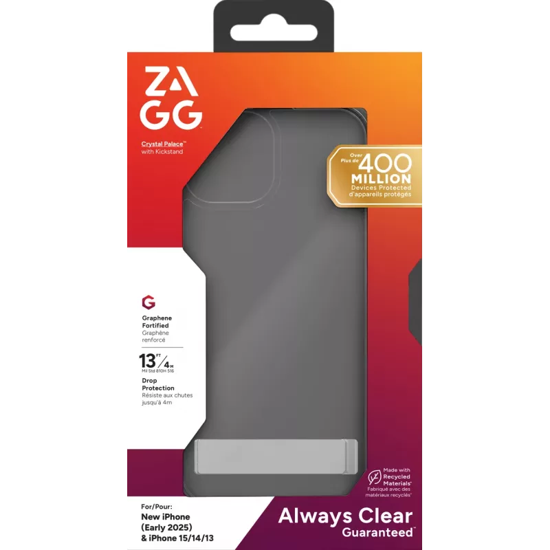 ZAGG Crystal Palace Kickstand vāciņš iPhone 16/15/14/13 Clear