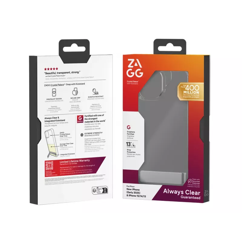 ZAGG Crystal Palace Kickstand vāciņš iPhone 16/15/14/13 Clear