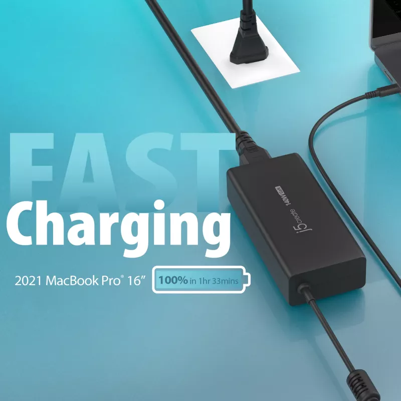 USB-C GaN lādētājs j5create JUP17140 140W PD3.1, iekštelpām, melns, 59×127×30,5 mm