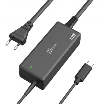 USB-C PD strāvas adapteris j5create JUP1265 — 65 W, iekštelpu, melns, plastmasa, 118×32×50 mm (ES)