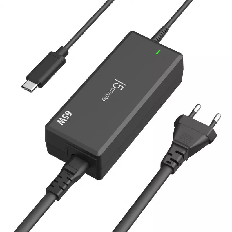 USB-C PD strāvas adapteris j5create JUP1265 — 65 W, iekštelpu, melns, plastmasa, 118×32×50 mm (ES)