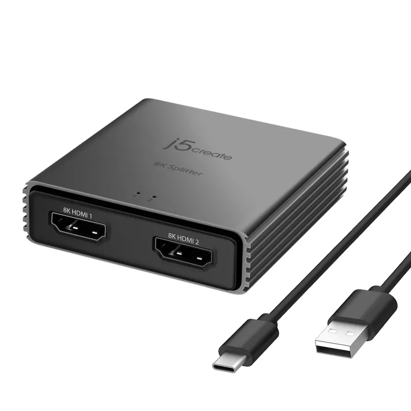 j5create JDSH812 8K HDMI™ 2.1 2 virzienu sadalītājs, HDMI, 2x HDMI, 7680 x 4320 pikseļi, Pelēks, Alumīnijs, 8K Ultra HD