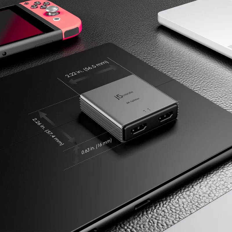 j5create JDSH812 8K HDMI™ 2.1 2 virzienu sadalītājs, HDMI, 2x HDMI, 7680 x 4320 pikseļi, Pelēks, Alumīnijs, 8K Ultra HD