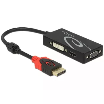 Delock 62902 DisplayPort 1.2 uz VGA / HDMI / DVI adapteris, 4K, pasīvs, melns