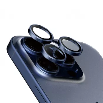 PanzerGlass Hoops kameru objektīvu aizsargstikls iPhone 15 Pro 15 Pro Max zils titāns izturīgs pret skrāpējumiem un triecieniem