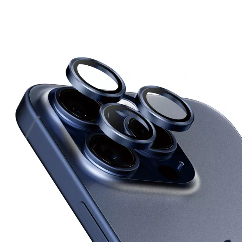 PanzerGlass Hoops kameru objektīvu aizsargstikls iPhone 15 Pro 15 Pro Max zils titāns izturīgs pret skrāpējumiem un triecieniem