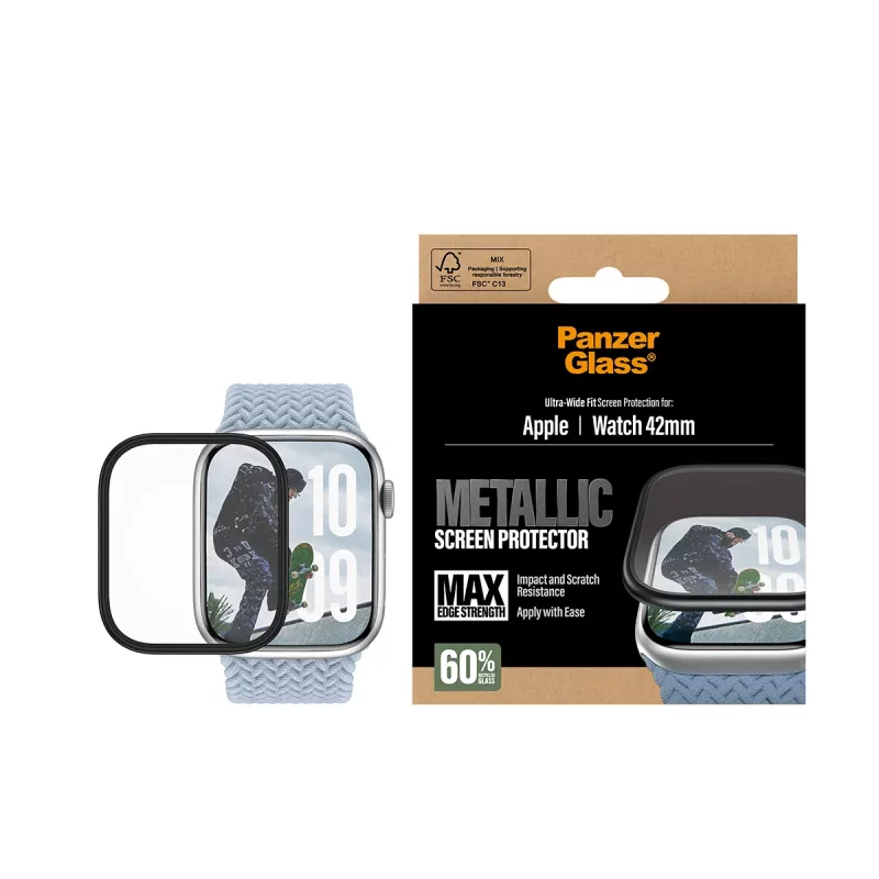 Ekrāna aizsargs PanzerGlass ar melnu metāla rāmi Apple Watch (modelis PG38147)