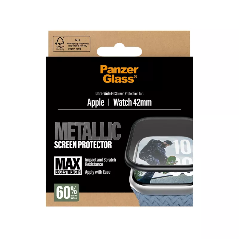 Ekrāna aizsargs PanzerGlass ar melnu metāla rāmi Apple Watch (modelis PG38147)