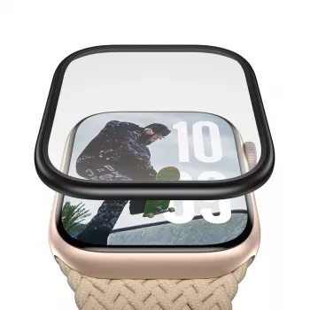 PanzerGlass ekrāna aizsargs ar melnu metāla rāmi Apple Watch pulkstenim, modelis PG56329