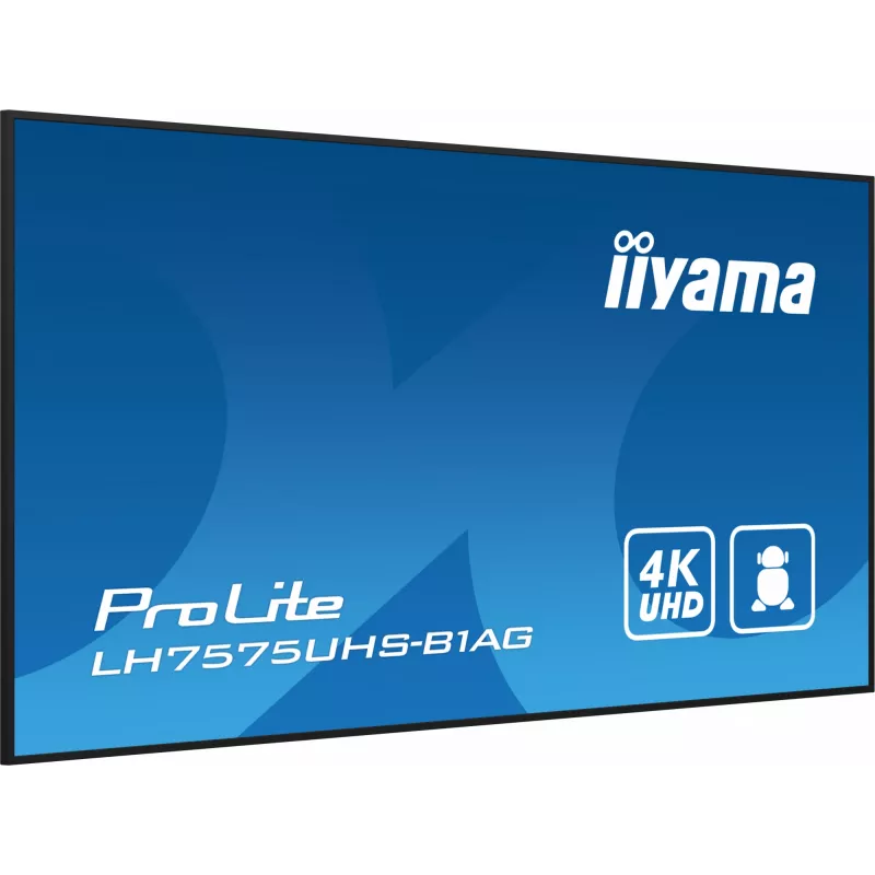 iiyama LH7575UHS-B1AG Signage Display digitālās norādes plakanais panelis 190.5 cm (75 collas) LCD Wi-Fi 500 cd/m² 4K Ultra HD Melns Iebūvēts procesors Android 11 24/7