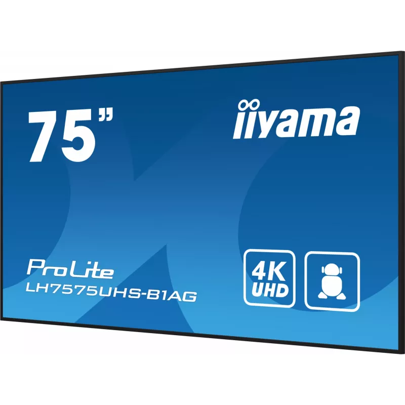 iiyama LH7575UHS-B1AG Signage Display digitālās norādes plakanais panelis 190.5 cm (75 collas) LCD Wi-Fi 500 cd/m² 4K Ultra HD Melns Iebūvēts procesors Android 11 24/7