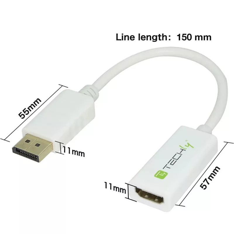 Techly DisplayPort 1.2 vīr./HDMI siev. adapteris 15 cm balts IADAP DP-HDMIF2
