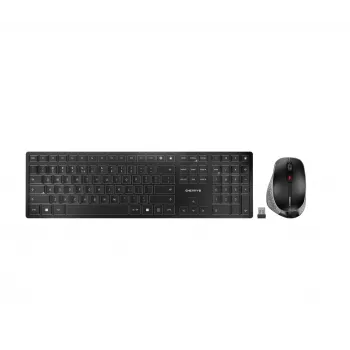 Bezvadu tastatūra Cherry DW 9500 plāns ar peli — RF + Bluetooth, QWERTZ izkārtojums, šķērveida slēdži, 111 taustiņi, melna/pelēka